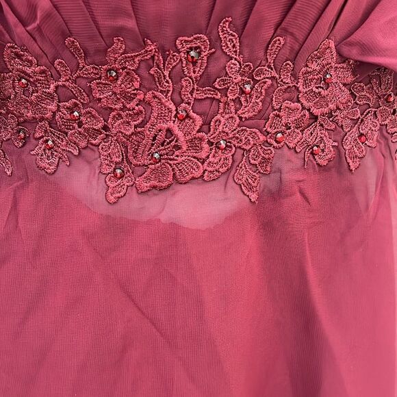 Wedding Pant Suit Maroon Red Sheer Ruched Cap Sleeve Embroidered Beaded Elegant - Picture 5 of 15